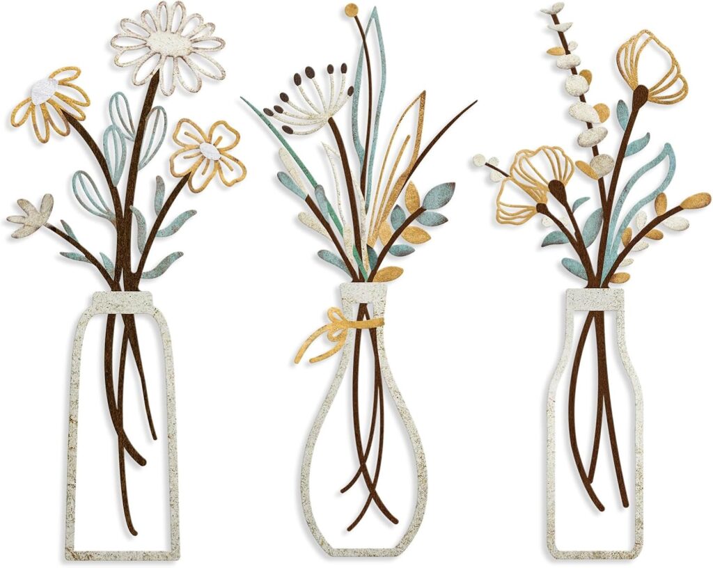 Pigort 3 Pieces Metal Flowers Wall Arts - Rustic Farmhouse Decor Beige Minimalist Flower Wall Decors for Living room Bathroom Bedroom Dining Room-Housewarming Gifts (Beige, Vase-C) Pigort 3 Pieces Metal Flowers Wall Arts - Rustic Farmhouse Decor Beige Minimalist Flower Wall Decors for Living room Bathroom Bedroom Dining Room-Housewarming Gifts (Beige, Vase-C)